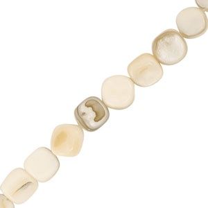 Schelp kralen vierkant White-sand brown, 10 stuks