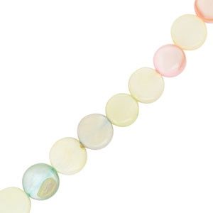 Schelp kralen plat rond Multicolour pastel, 6 stuks