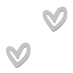 Roestvrij stalen (RVS) Stainless steel bedel hart Silver 9x8 mm, per stuk