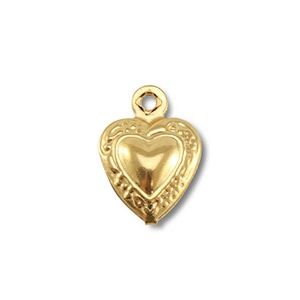 Roestvrij stalen (RVS) stainless steel bedel hart Gold 12x9 mm