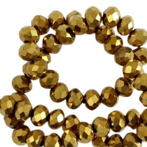 Top Facet kralen 3x2mm disc Gold metallic-pearl shine coating, 30 stuks