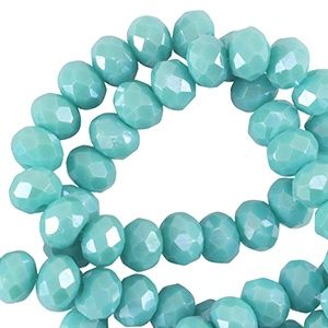 Top Facet kralen 3x2mm disc Light teal blue-pearl shine coating, 30 stuks