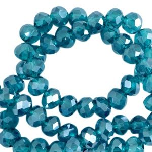 Top Facet kralen 3x2mm disc Danube blue-pearl shine coating, 30 stuks
