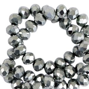 Top Facet kralen 3x2mm disc Silver-pearl shine coating, 30 stuks
