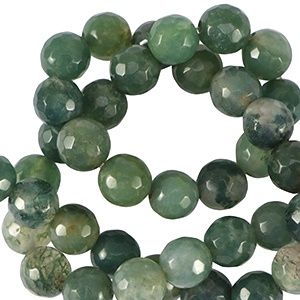 Natuursteen kralen chalcedoon (jaspis) 8mm facet geslepen Moss green, 3 stuks