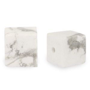 Natuursteen kralen magnesiet square 4mm Marble white, 6 stuks