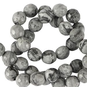 Natuursteen kralen dolomiet 6mm facet geslepen Adagio grey,5 stuks
