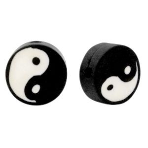 Polymeer kralen Yin &amp; Yang Black-white, 13 stuks