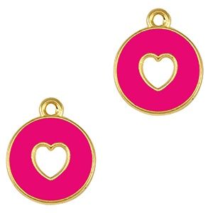 Bedel DQ metaal hart Goud-neon Fuchsia nikkelvrij