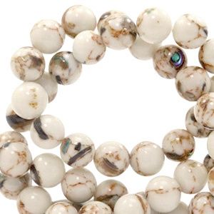 Natuursteen kralen calciet met schelp 4mm Antique white, 12 stuks