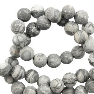 Natuursteen kralen dolomiet 4mm mat Grey, 15 stuks