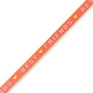 Lint met tekst &quot;Best Friends&quot; Coral Red-Lime, per meter