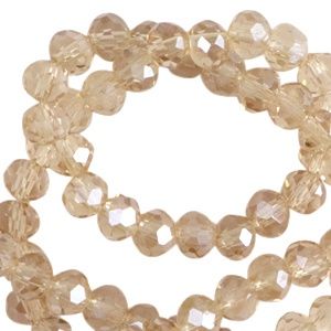 Top Facet kralen 3x2mm disc Latte beige-pearl shine coating, 30 stuks