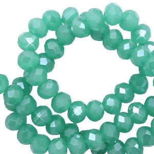 Top Facet kralen 3x2mm disc Light malachite green-pearl shine coating, 30 stuks