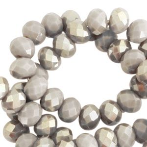 Top Facet kralen 6x4 mm disc Greige taupe-half champagne pearl shine coating, 20 stuks