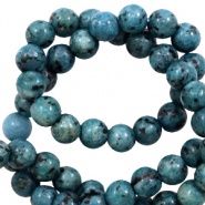 Natuursteen kralen graniet 8mm Petrol blue, 6 stuks