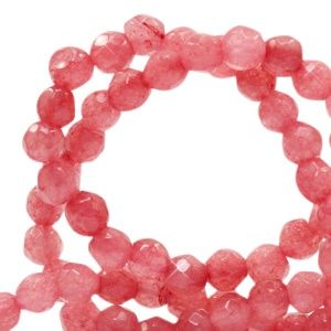 4 mm natuursteen kralen Jade facet geslepen Coral red, 10 stuks