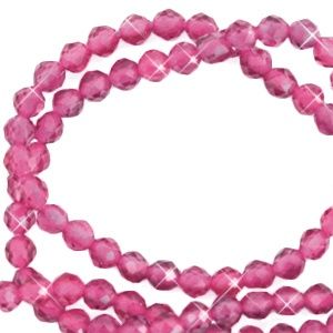 Natuursteen kralen facet geslepen 3mm Magenta pink-pearl shine coating, 15 stuks
