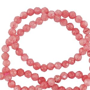 Natuursteen kralen 3mm facet geslepen Living coral red, 12 stuks