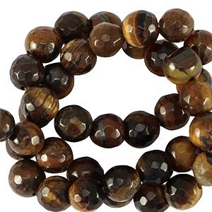 Natuursteen kralen tijgeroog 4mm facet geslepen Golden brown, 8 stuks