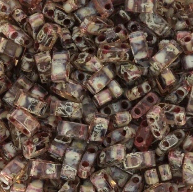 Miyuki Half-Tila 5x2,3mm - 4505 Transparant Picasso Light Smoky Topaz, 15 stuks