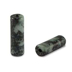 Natuursteen kralen stollingsgesteente tubes Green-black 13x4mm, per 2 stuks