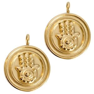 Roestvrij stalen (RVS) Stainless steel bedel Hamsa hand Goud