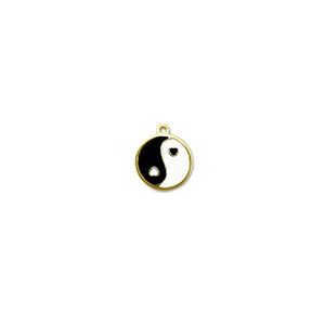 Roestvrij stalen (RVS) Stainless steel bedel rond Yin &amp; Yang Gold-black-white