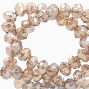 Top Facet kralen 6x4 mm disc Champagne beige-pearl shine coating, 20 stuks