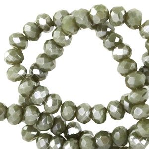 Top Facet kralen 6x4 mm disc Greenish grey-pearl shine coating, 20 stuks