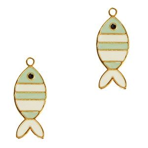 Roestvrij stalen (RVS) Stainless steel bedel vis Gold-mint green