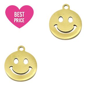 Roestvrij stalen (RVS) Stainless steel bedel Smiley Goud