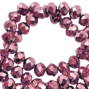 Top Facet kralen 4x3mm disc Magenta pink-pearl shine coating, 25 stuks