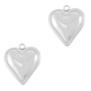 Roestvrij stalen (RVS) Stainless steel bedel hart Silver 15x13 mm