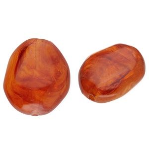 Acryl kralen ei-vormig Amber brown-marble, per stuk