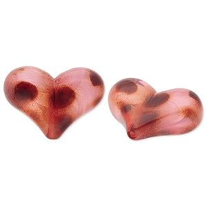 Acryl kralen hart met stippen Light pink-brown, per stuk