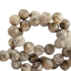Natuursteen kralen marmer 8mm Taupe greige, 4 stuks
