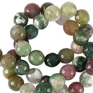 Natuursteen kralen chalcedoon (jaspis) 8mm facet geslepen Multicolour green, 3 stuks