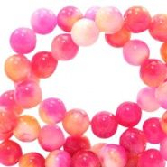 Natuursteen kralen met watercolour look 8mm Pink-yellow, 5 stuks