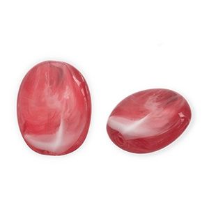 Acryl kralen ovaal Red-white, per  4 stuks