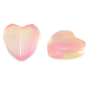 Glaskralen hartje Peach pink 12mm, 3 stuks