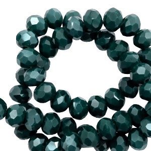 Top Facet kralen 3x2mm disc Deep green-pearl shine coating, 30 stuks