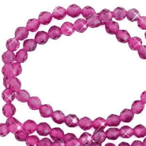 Natuursteen kralen facet geslepen 3mm Magenta pink, 20 stuks