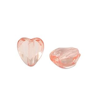 Acryl kralen hart Salmon pink transparent, 10 stuks