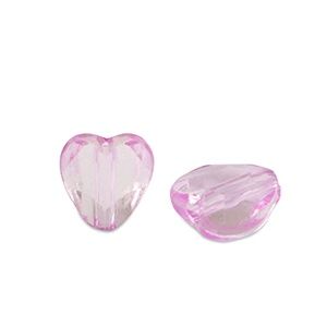 Acryl kralen hart Rose purple transparent, 10 stuks