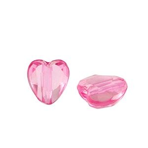 Acryl kralen hart Magenta pink transparent, 10 stuks