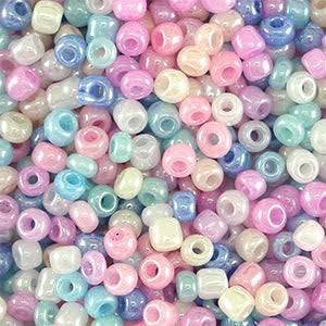Glaskralen Rocailles 8/0 (3mm) Multicolour shiny pastel, 10 gram