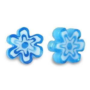Millefiori kralen bloem Aquamarine blue, 6 stuks
