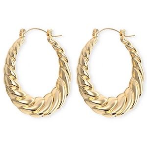 Statement oorbellen / creolen twisted met RVS steker Gold