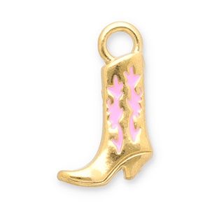 Roestvrij stalen (RVS) Stainless steel bedel cowboylaars Gold-pink 21x12mm